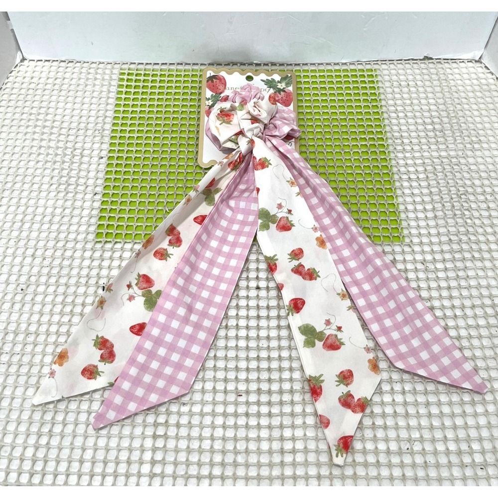 Nanette Lepore 2pc Scarf Scrunchie Set Pink Gingham Hair Accessories NEW